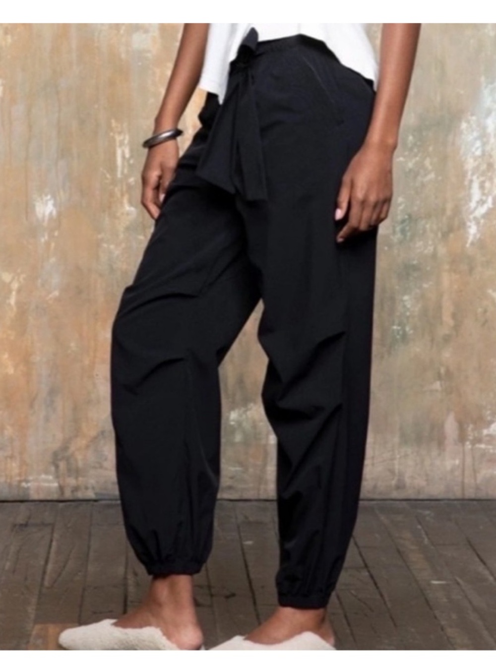 Paskho Black Serene Bow Tie Waist Ultra Comfortable Jogger Pants size Large